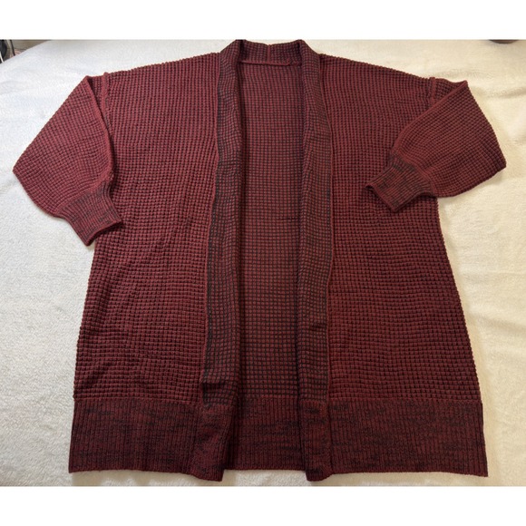 Unbranded Sweaters - Burgundy Waffle Knit Open Front Cardigan Oversized Longline Sweater Womens 2XL